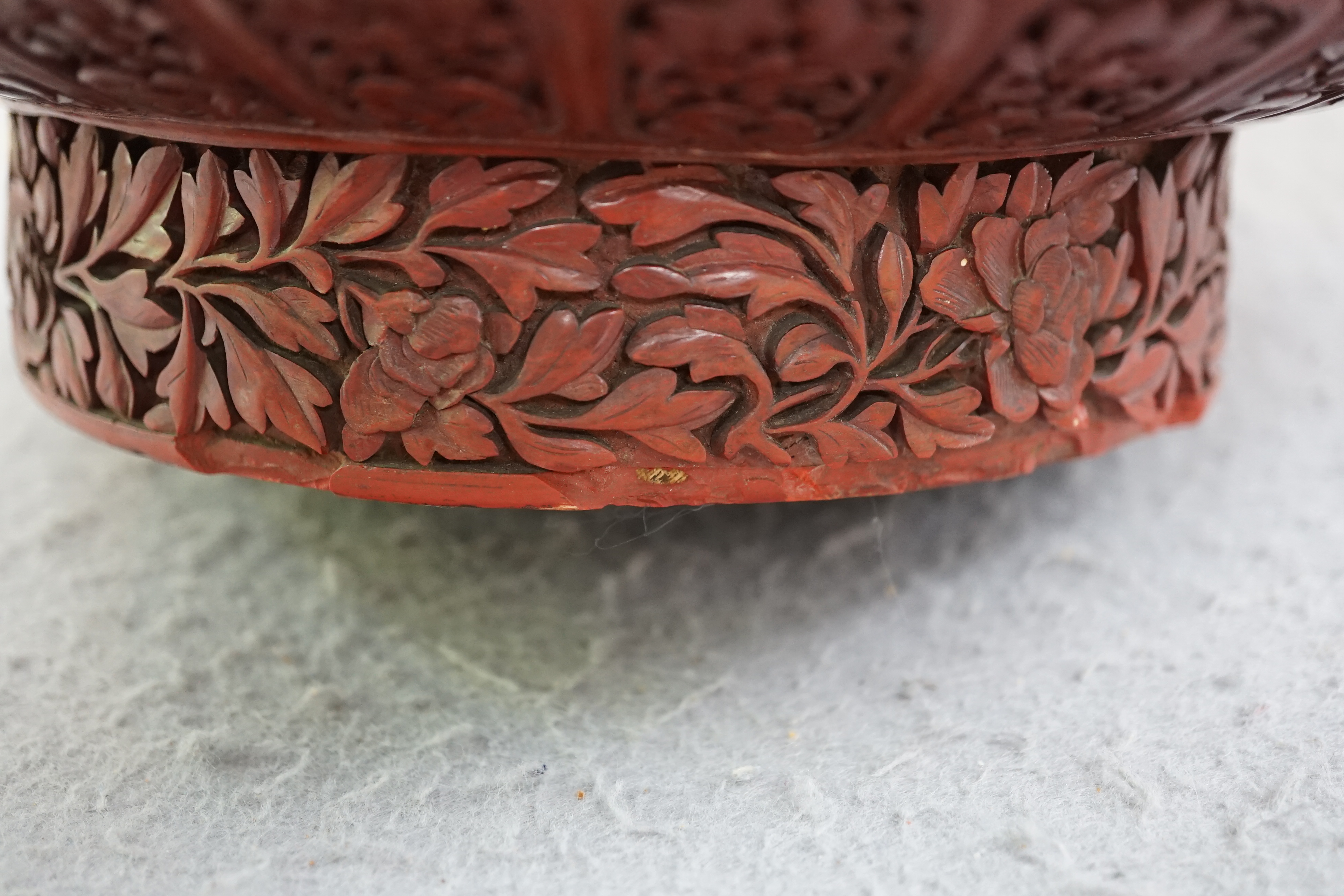 A large Chinese cinnabar lacquer bottle vase, 19th century, Some restoration